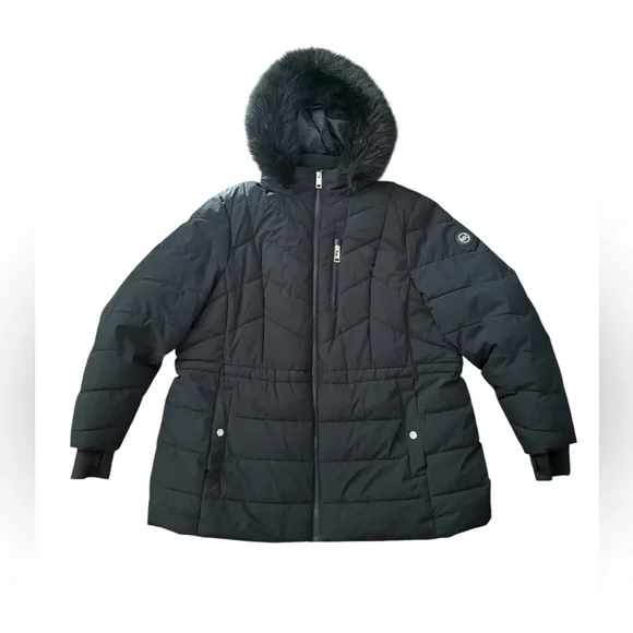 Michael Kors Women's Hooded Faux Fur-Trim Puffer Jacket 2X Black - Picture 2 of 8